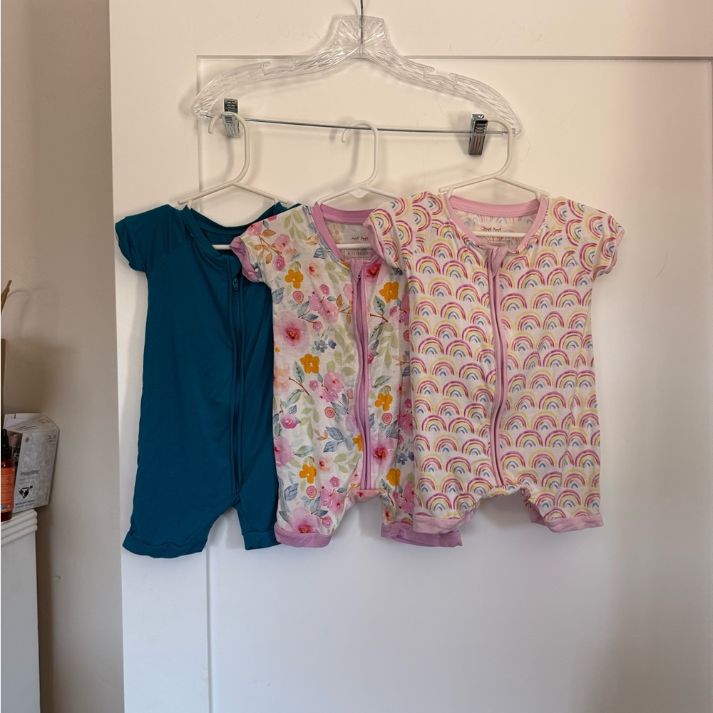 Little Sleepies Teal, Pink, White Floral & Rainbow One-Piece Bodysuits Set